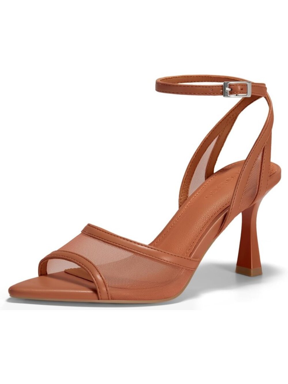 Women's Mesh Brown Kitten Heels Pointed Open Toe Buckle Strap Summer Sandals